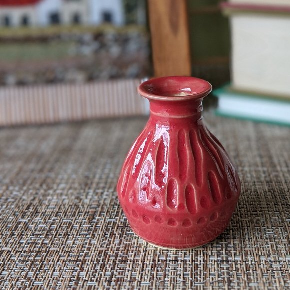 Floppy Ear Pottery Other - Hand Carved Small Red Vase